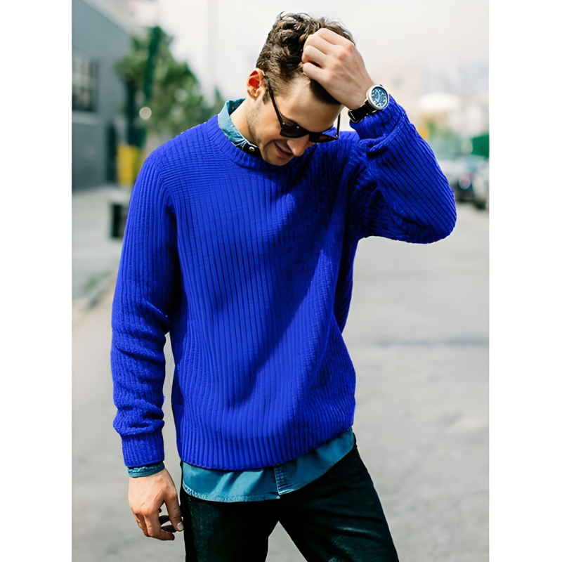 Herren Pulli | Gerippte Stricktrui | Lässiger Pullover