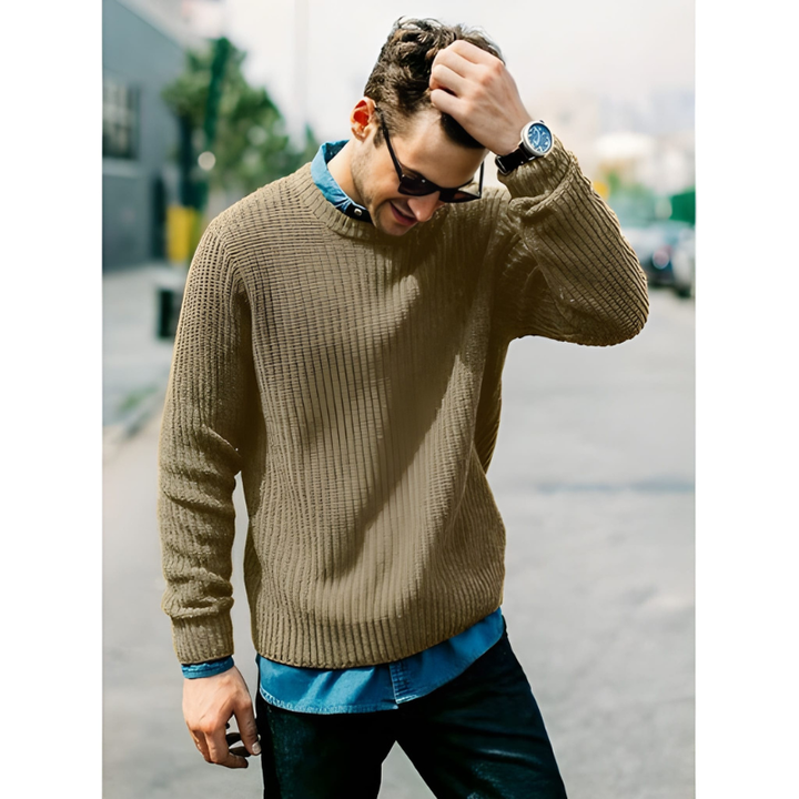 Herren Pulli | Gerippte Stricktrui | Lässiger Pullover