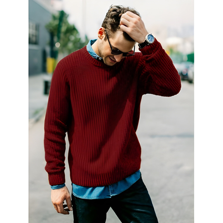 Herren Pulli | Gerippte Stricktrui | Lässiger Pullover