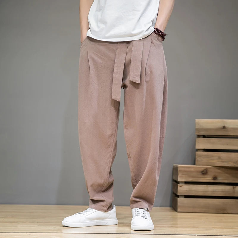 Herren Hose | Wijde pijpen | Bindegürtel Uniek | Sommer