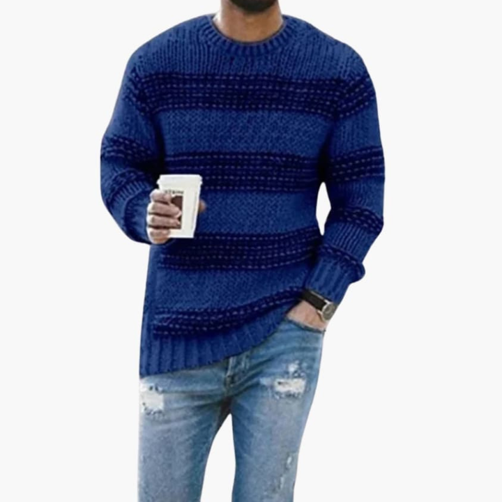Pullover Herren | Gestreifter Rundhals Strick | Elegant Herren Pulli