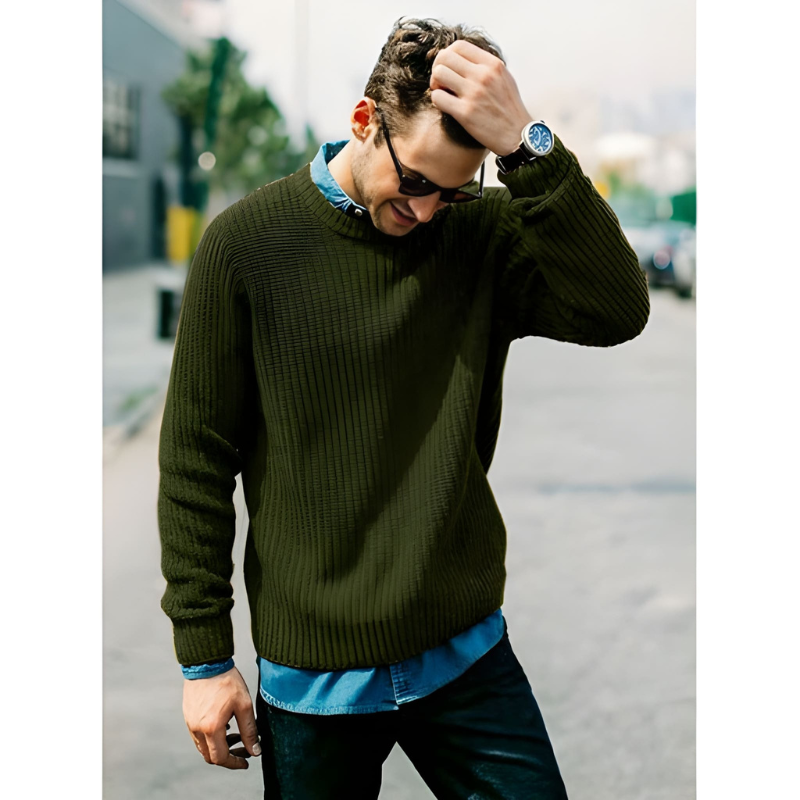 Herren Pulli | Gerippte Stricktrui | Lässiger Pullover