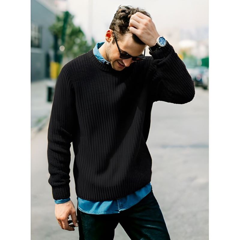 Herren Pulli | Gerippte Stricktrui | Lässiger Pullover