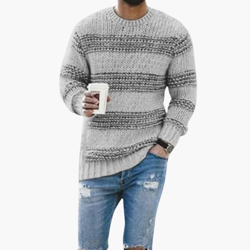Pullover Herren | Gestreifter Rundhals Strick | Elegant Herren Pulli