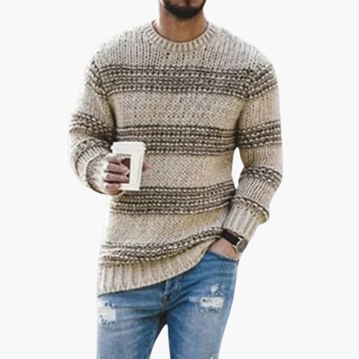 Pullover Herren | Gestreifter Rundhals Strick | Elegant Herren Pulli