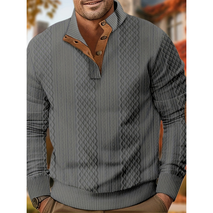 Pullover Herren | Struktur Knopfleiste | Dick und warm