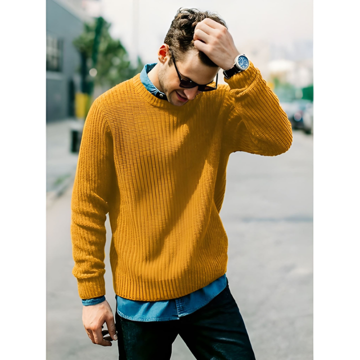 Herren Pulli | Gerippte Stricktrui | Lässiger Pullover