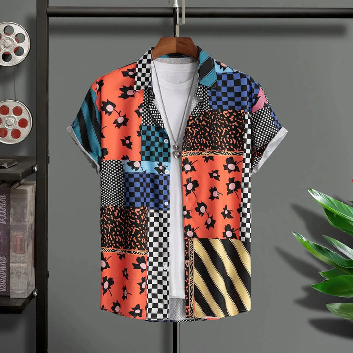 Herren Shirt | Doodle-Linienprint | Künstlerischer Stil | Sommer