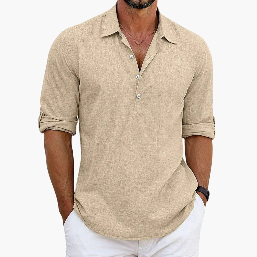 Herren Langarmshirt | Henley-Kragen | Lockerer Schnitt | Sommer