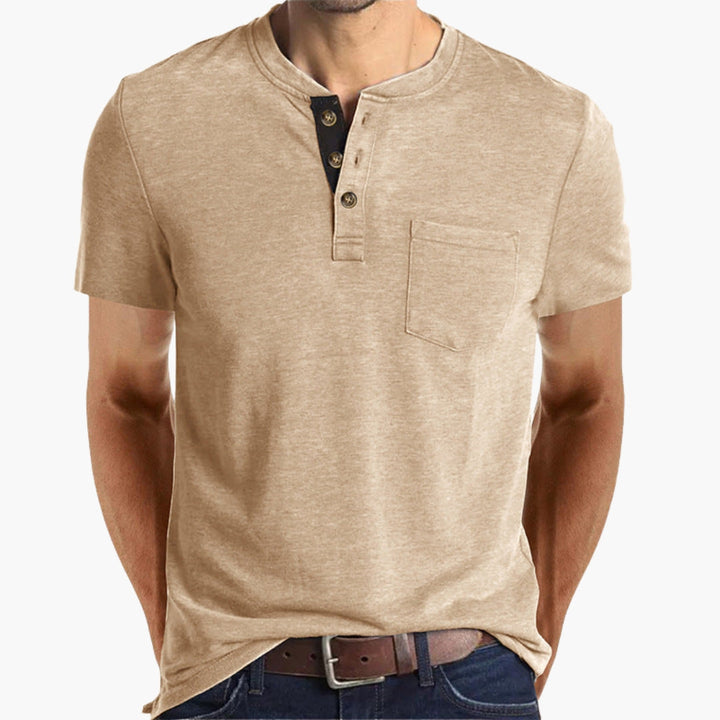Herren T-Shirt | Straight | Mit Knöpfen | Sommer