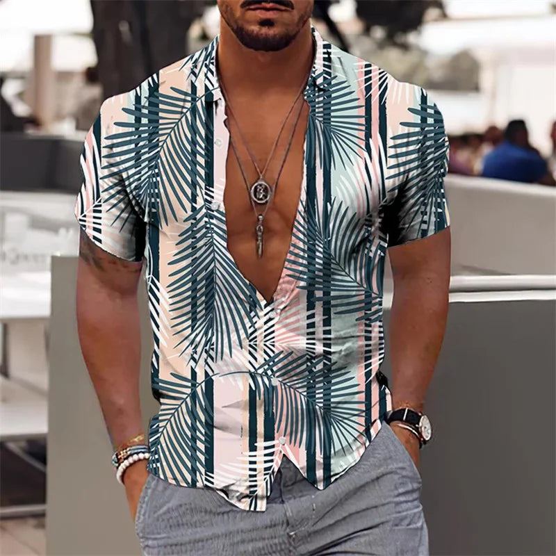 Herren Shirt | Botanisches Muster | Strandstil | Sommer