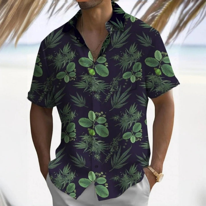 Herren Shirt | Kurze Ärmel | Tropisches Palmblatt Muster | Sommer