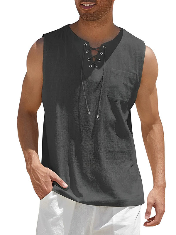 Herren Tanktop | Gerade Passform | Mit Schnürkragen | Sommer