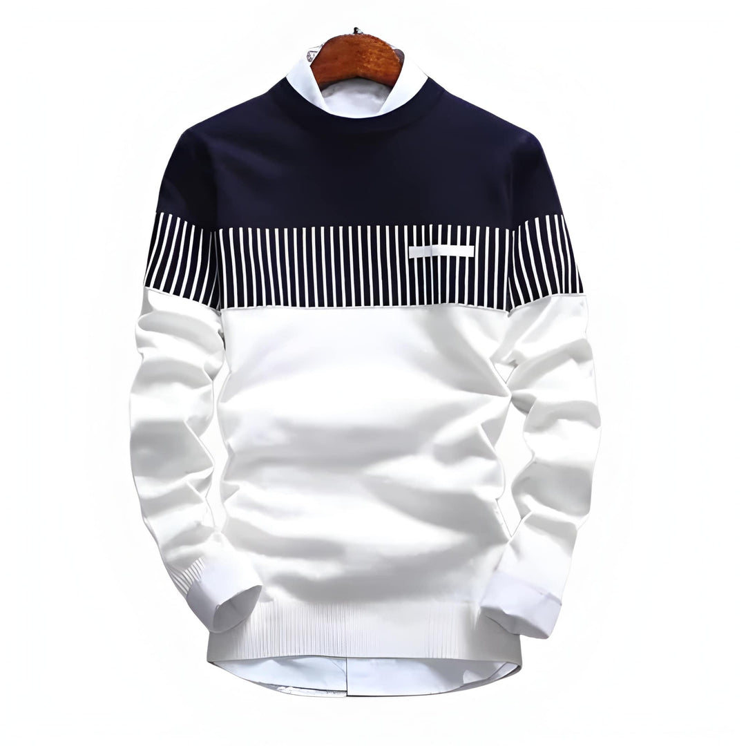 Pullover Herren | Gestreiftes Design mit Hoher Kragen | Trendiger Strickpullover