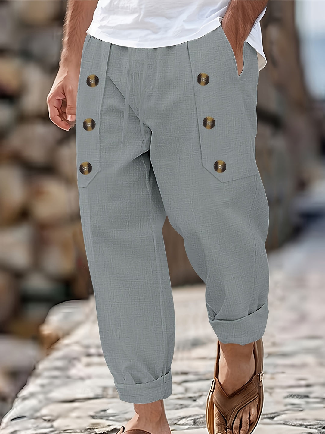 Herren Hose | Tapered | Mit Knöpfen | Knöchellänge