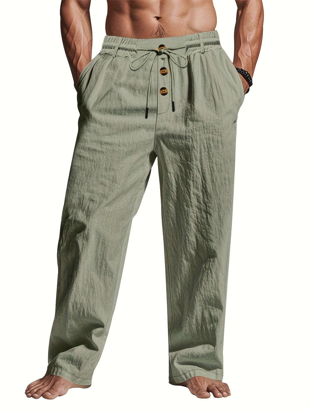 Herren Leinenhose | Leicht & Atmungsaktiv | Kordelzug & Multi-Knopf | Strand & Freizeit