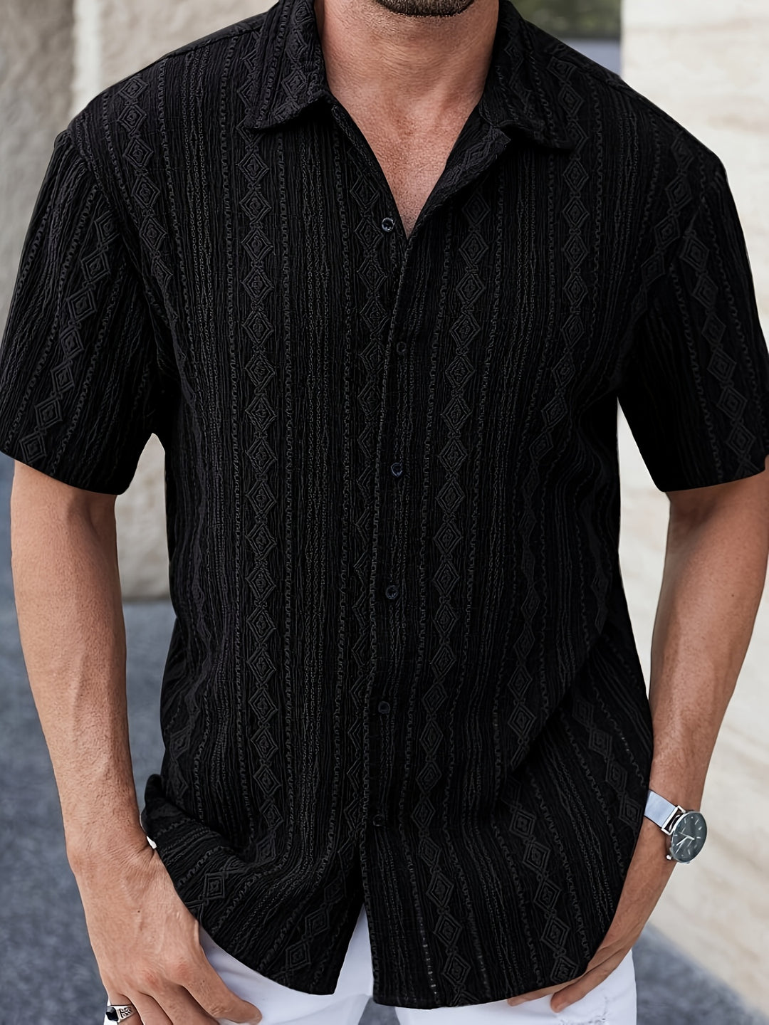 Herren Shirt | Regular | Mit Knopfleiste | Sommer Texture