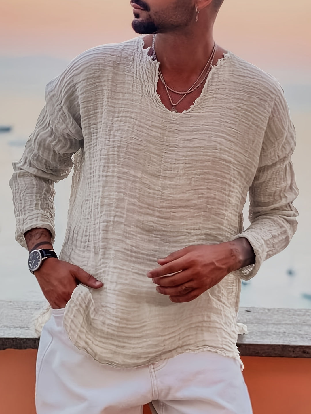 Herren Hemd | Relaxed Fit | V-Ausschnitt | Sommer