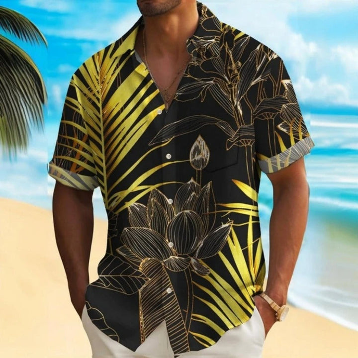 Herren Shirt | Kurze Ärmel | Tropisches Palmblatt Muster | Sommer