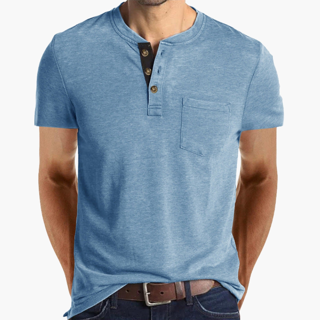 Herren T-Shirt | Straight | Mit Knöpfen | Sommer