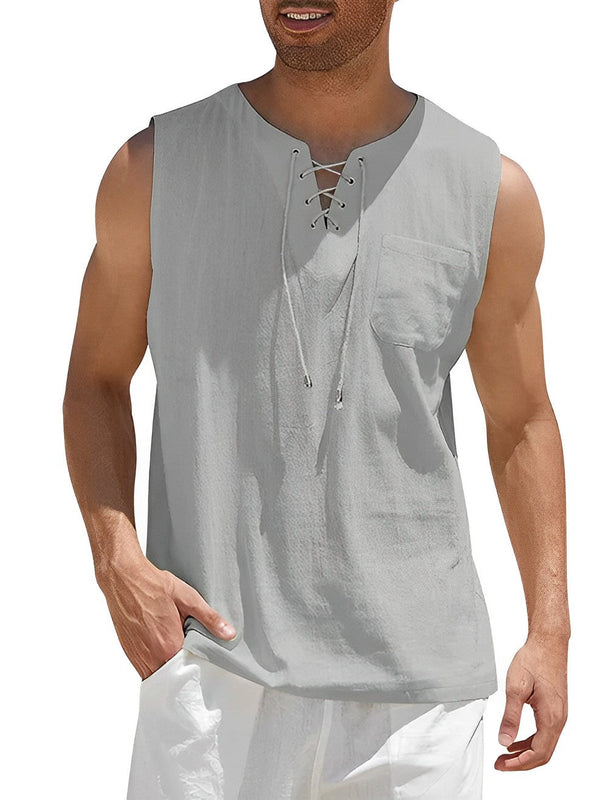 Herren Tanktop | Gerade Passform | Mit Schnürkragen | Sommer