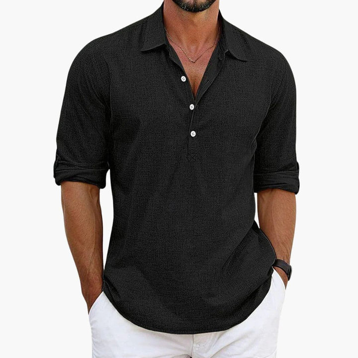 Herren Langarmshirt | Henley-Kragen | Lockerer Schnitt | Sommer