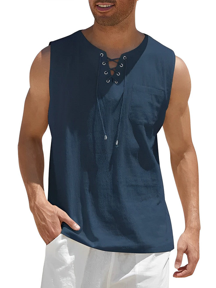 Herren Tanktop | Gerade Passform | Mit Schnürkragen | Sommer