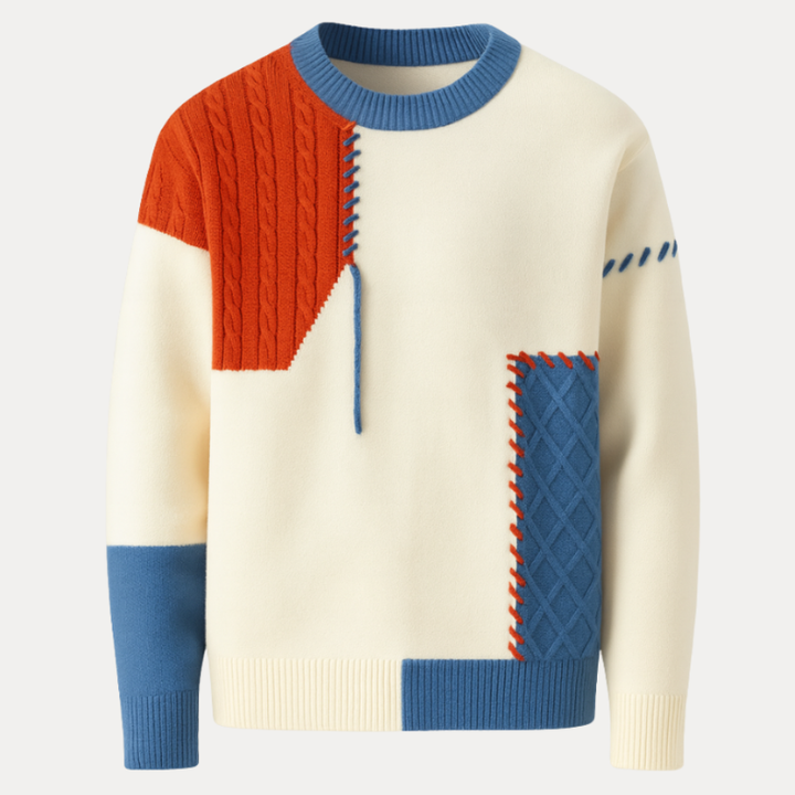 Pullover Herren | Patchwork Design | Warmer Herren Pulli