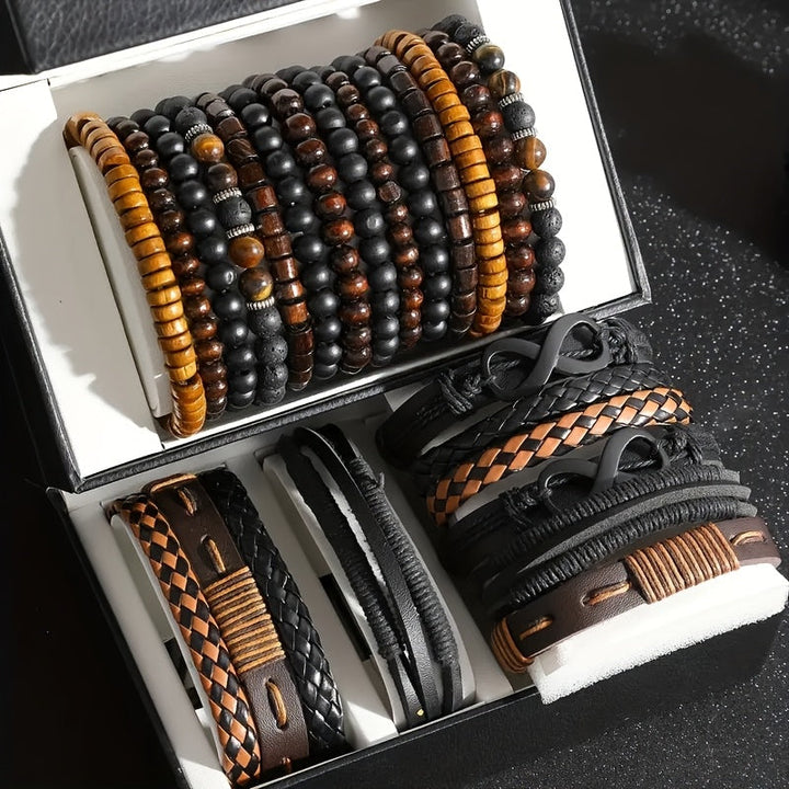 Herren Armband Set | Mehrlagig | Perlen Design | Mit Verschluss