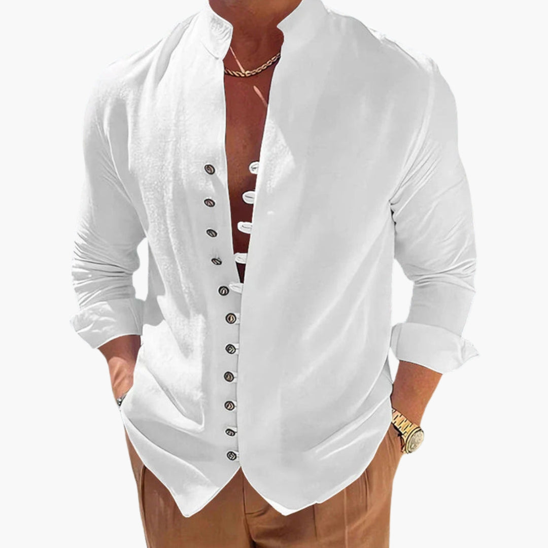 Herren Leinenhemd | Stehkragen | Knopfleiste | Sommer