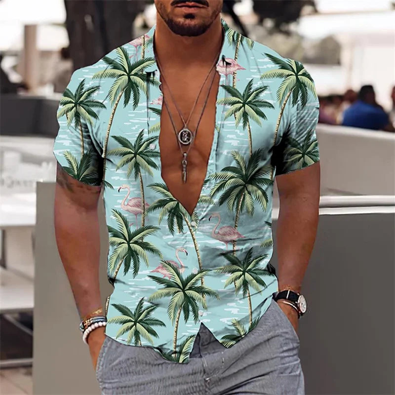 Herren Shirt | Botanisches Muster | Strandstil | Sommer
