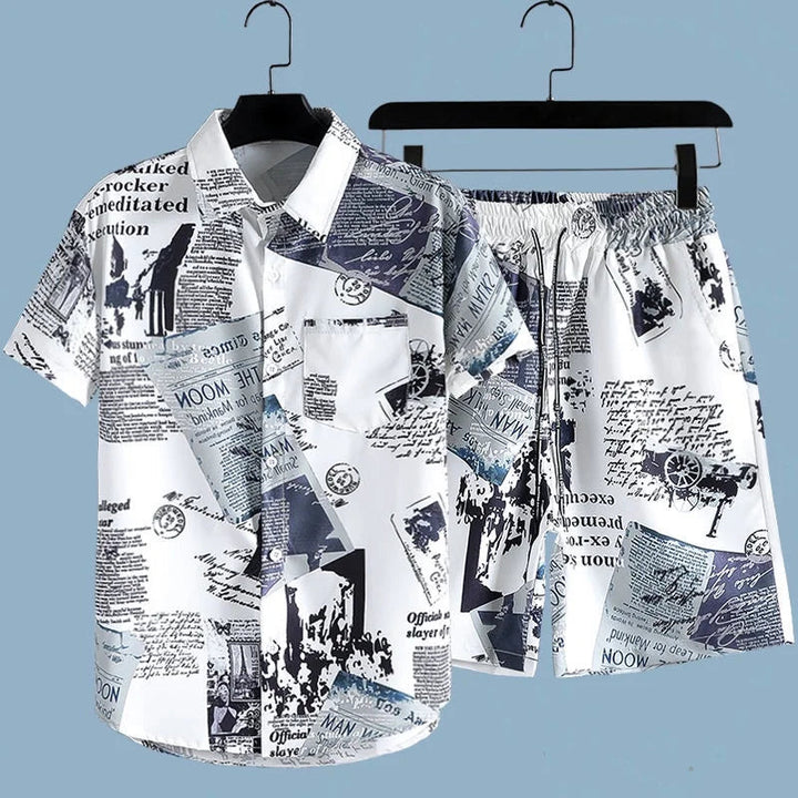 Herren Set | Oversized | Grafischer Druck Mit Knöpfen | Sommer