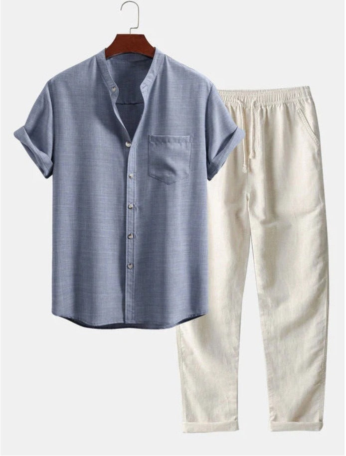 Herren Set | Kurzarmshirt & Hose | Atmungsaktiv & Lässig | Leinenmix & Baumwolle