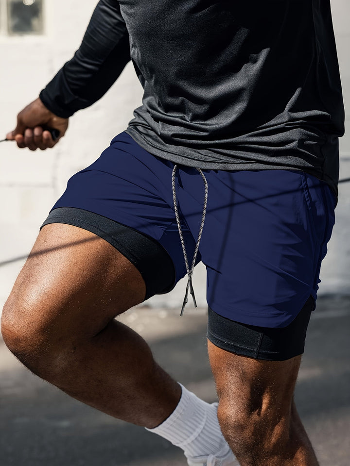 Herren 2-in-1 Sportshorts | Leicht & Elastisch | Doppelschicht Workoutshort | Sommer
