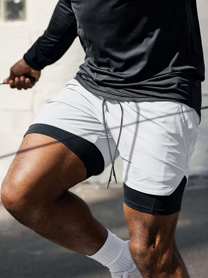 Herren 2-in-1 Sportshorts | Leicht & Elastisch | Doppelschicht Workoutshort | Sommer