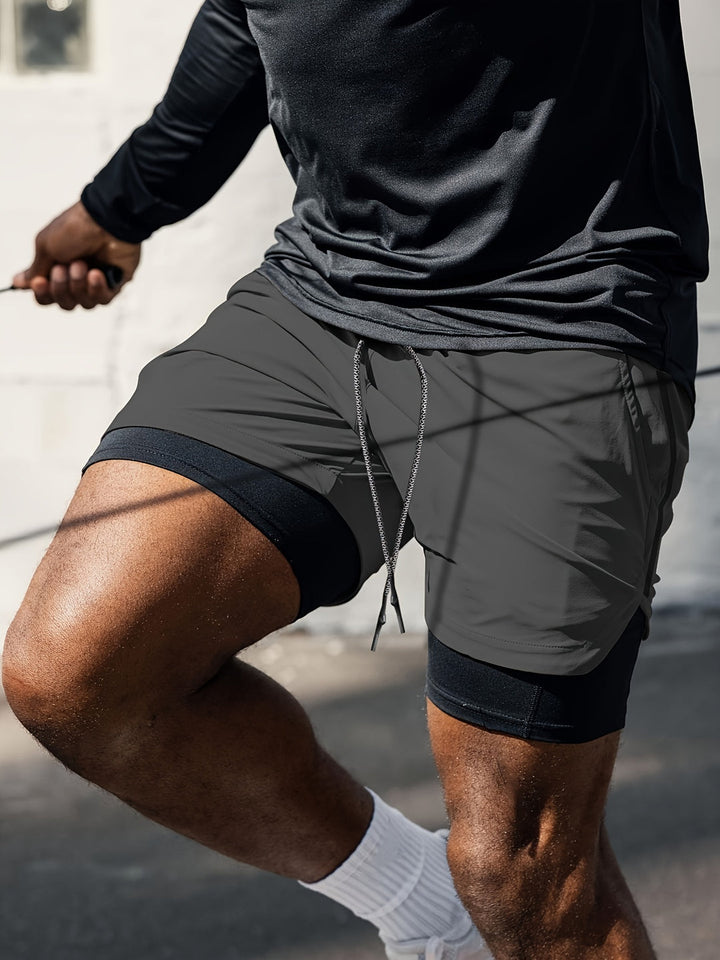 Herren 2-in-1 Sportshorts | Leicht & Elastisch | Doppelschicht Workoutshort | Sommer