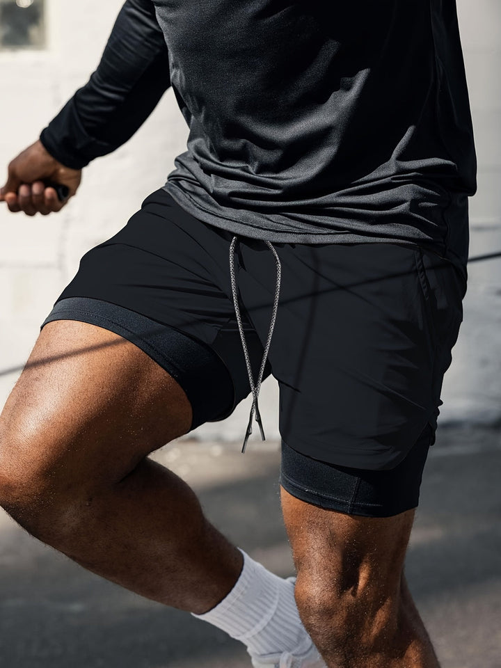 Herren 2-in-1 Sportshorts | Leicht & Elastisch | Doppelschicht Workoutshort | Sommer
