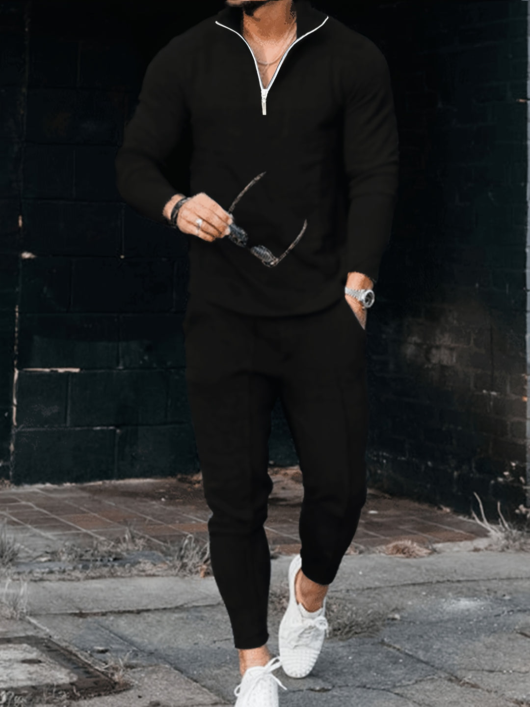 Herren 2-teilig Outfits | Viertel Reißverschluss Pullover & Jogginghose Set | Für Outdoor & Sport