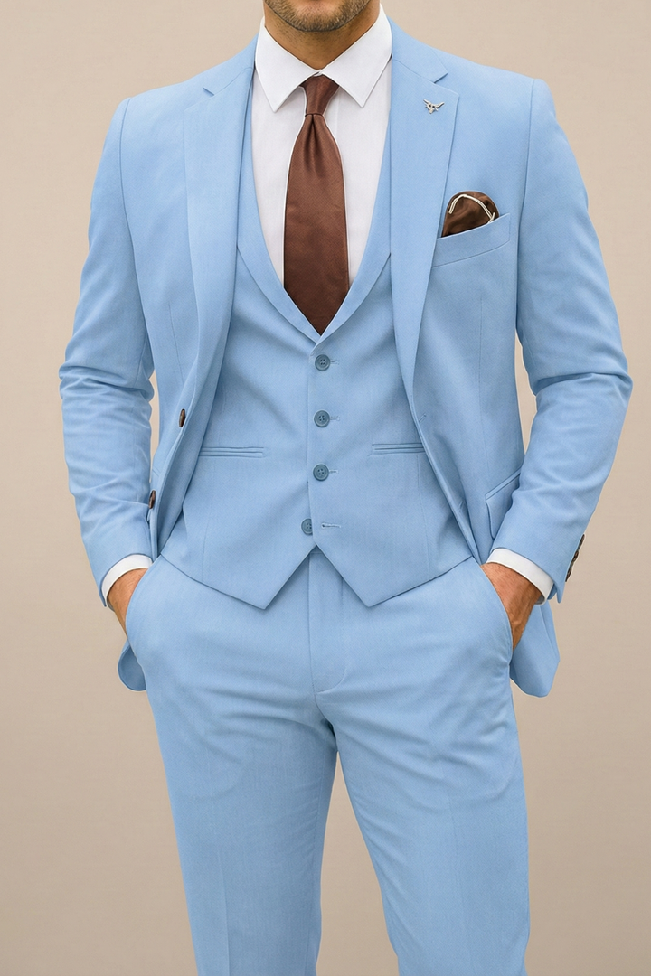 Herren Anzug Woven Fabric Notch Lapel Slim Fit – Hochzeit - Hellblau