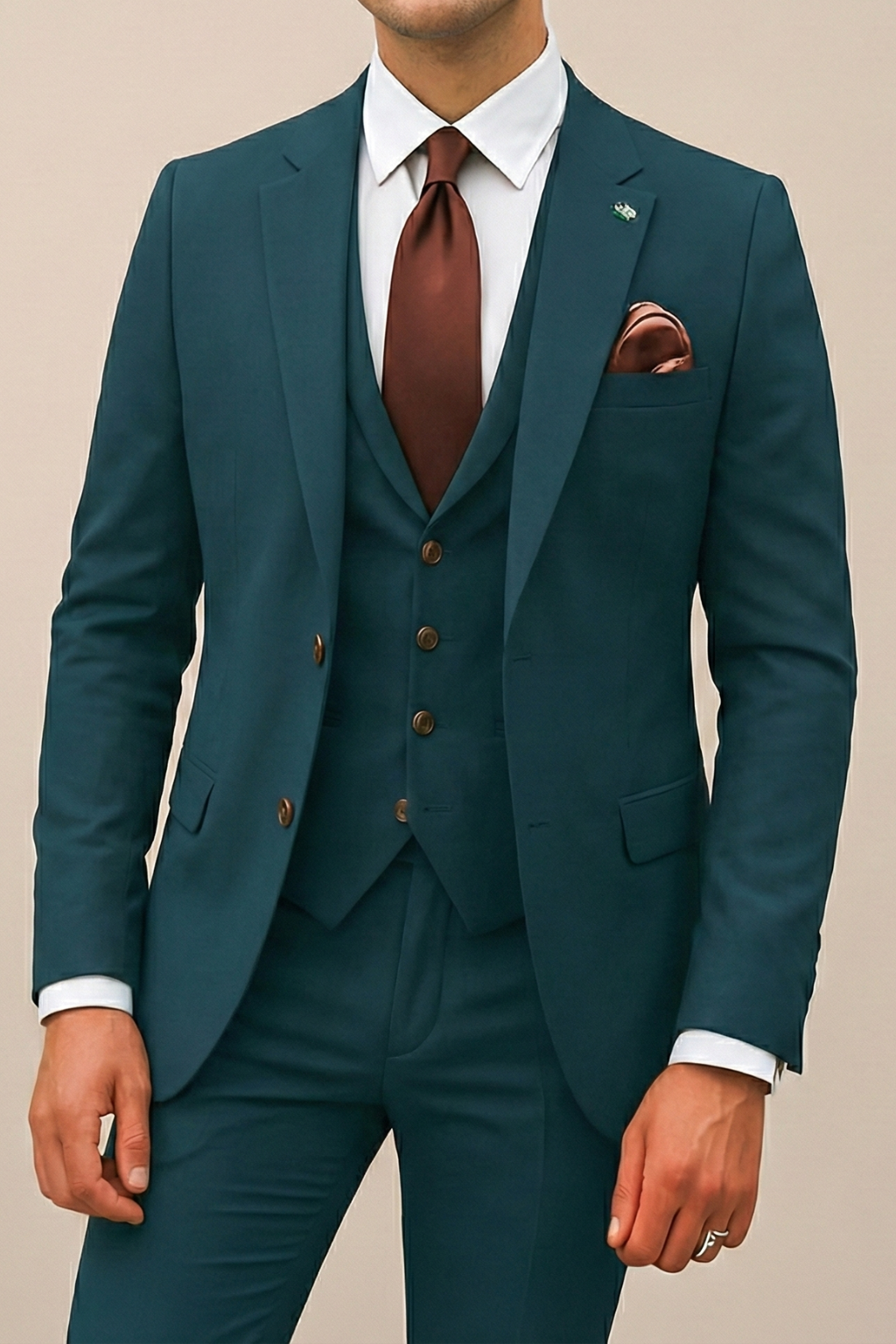 Herren Anzug Woven Fabric Notch Lapel Slim Fit – Hochzeit - Petrolblau