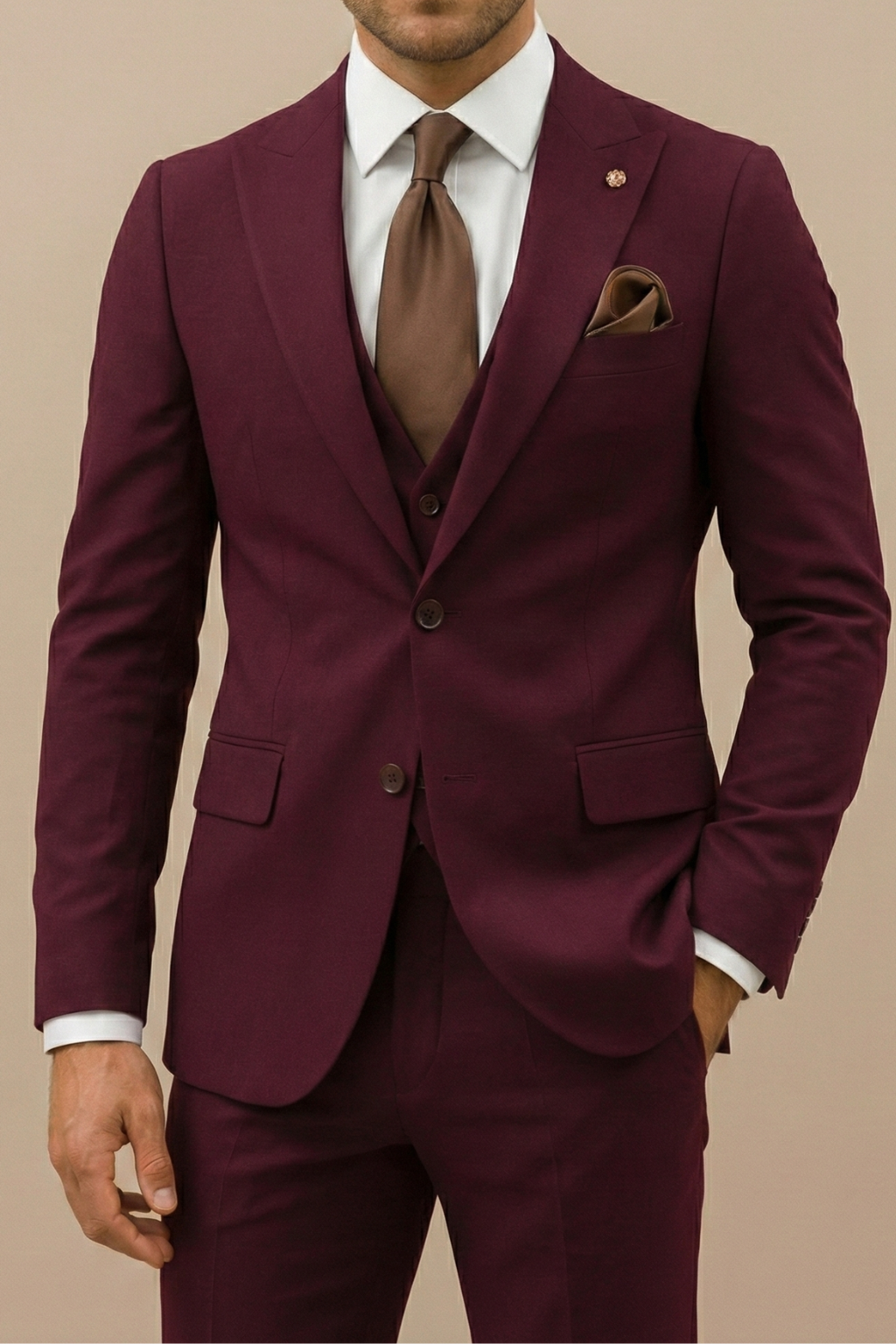 Herren Anzug Woven Fabric Notch Lapel Slim Fit – Hochzeit - Weinrot