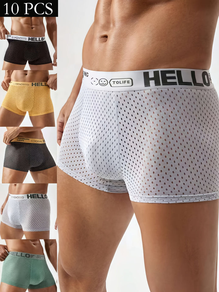 Herren Boxershorts | 10er-Pack Mesh-Design | Sehr Atmungsaktiv & Bequem | Einfarbig