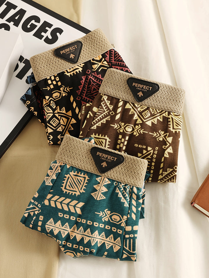 Herren Boxershorts | Set von 3 | Tribal Print | Baumwolle & Stretch | Atmender Komfort