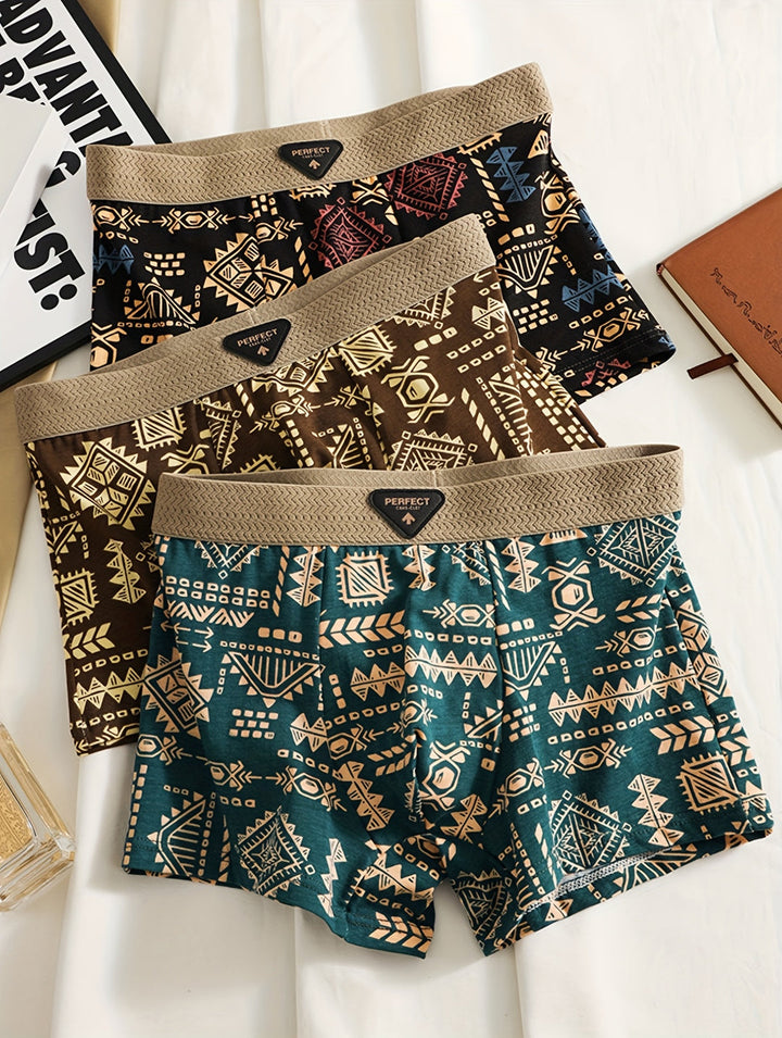 Herren Boxershorts | Set von 3 | Tribal Print | Baumwolle & Stretch | Atmender Komfort