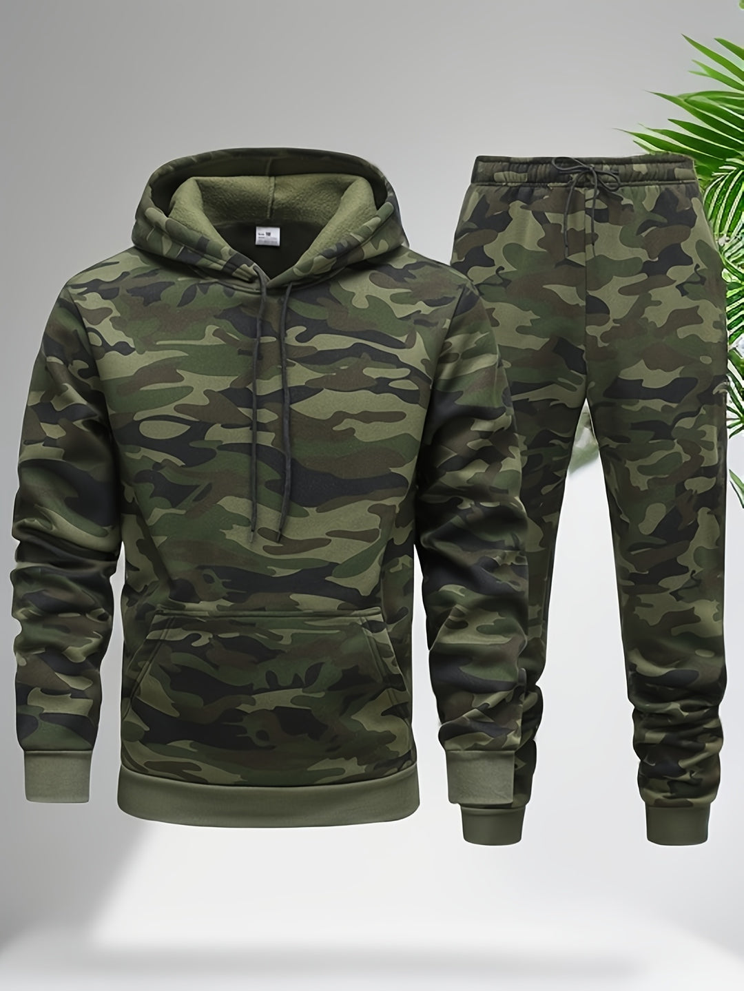 Herren Camouflage Hoodie und Sportanzug | Strick-Polyester | Lange Ärmel | Kordelzug Taille