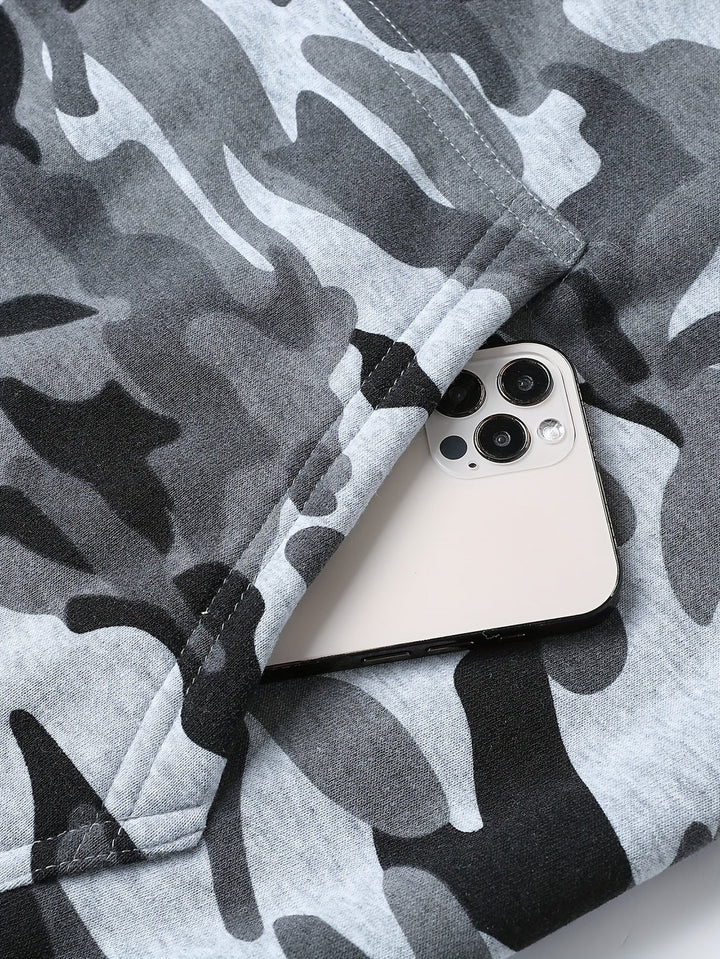 Herren Camouflage Hoodie und Sportanzug | Strick-Polyester | Lange Ärmel | Kordelzug Taille