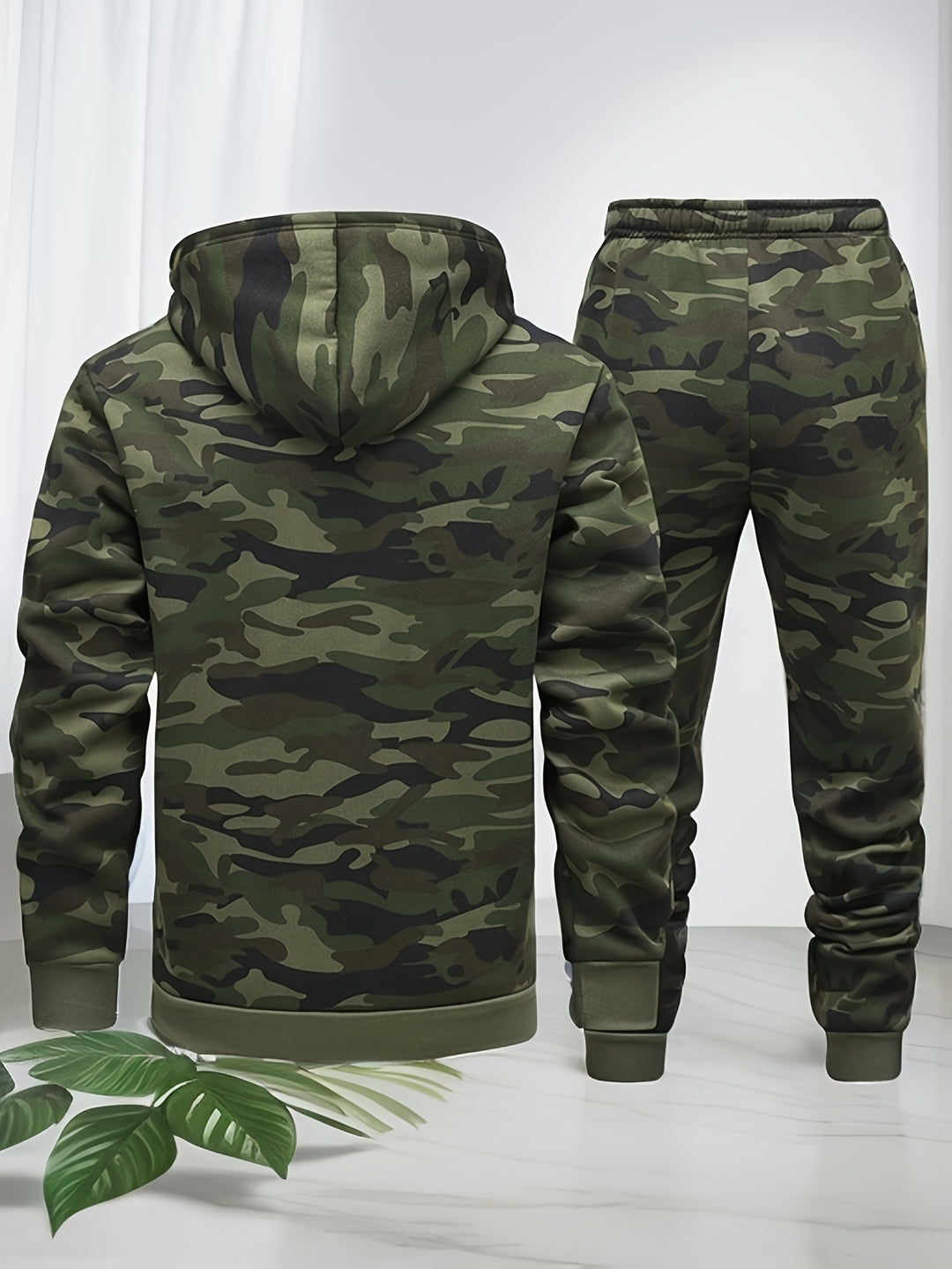 Herren Camouflage Hoodie und Sportanzug | Strick-Polyester | Lange Ärmel | Kordelzug Taille