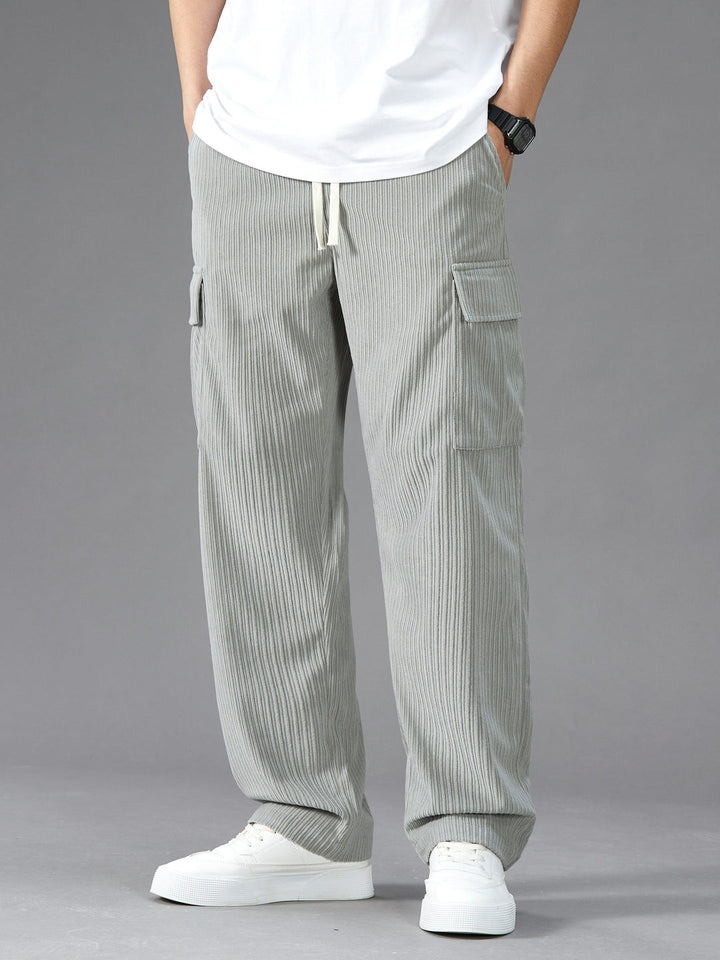 Herren Cargo Hose | Kordelzug Taille | Mehrere Taschen | Einfarbig Outdoor Stil