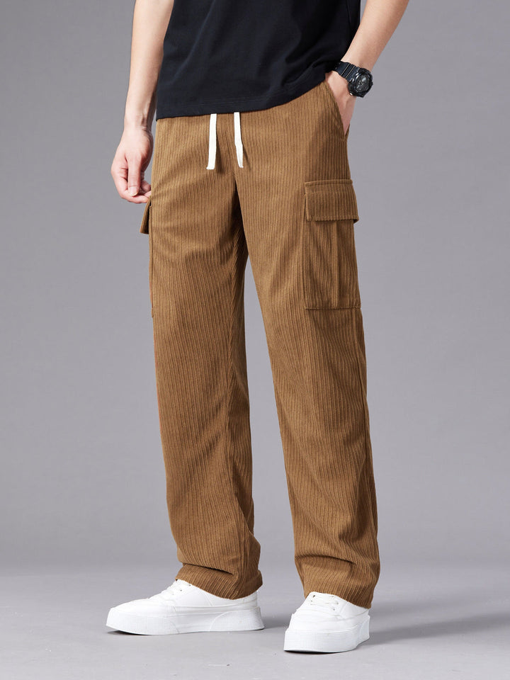 Herren Cargo Hose | Kordelzug Taille | Mehrere Taschen | Einfarbig Outdoor Stil