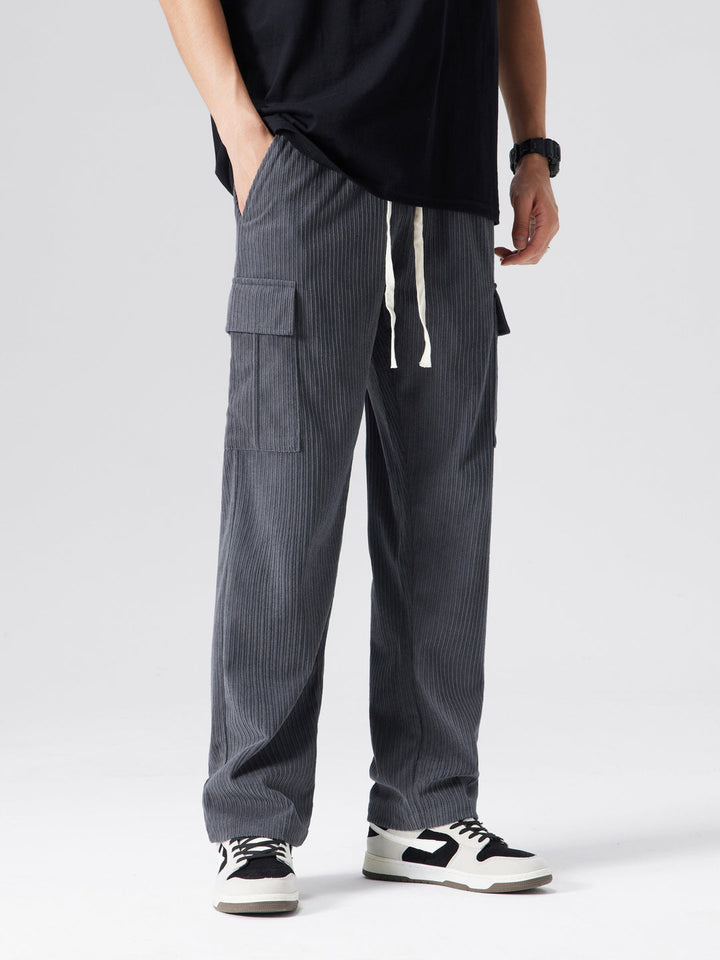 Herren Cargo Hose | Kordelzug Taille | Mehrere Taschen | Einfarbig Outdoor Stil